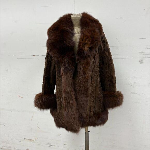 Vintage Paneled Brown Real Fox Fur Penny Lane Afghan Coat